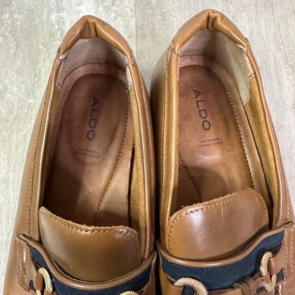 Aldo Tomar Men's Leather Slip On Loafers in Cognac Size 8 - Picture 3 of 5